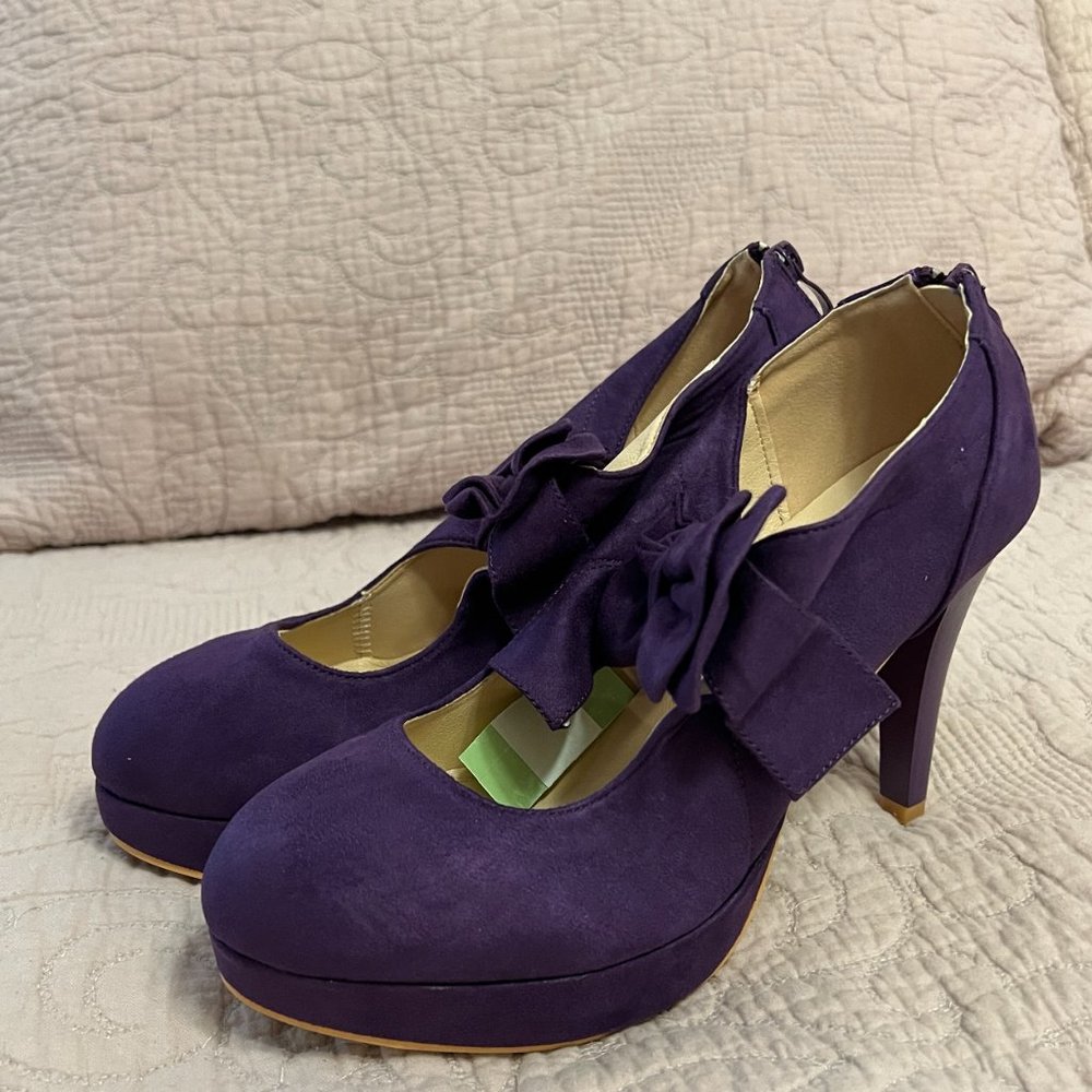 Purple Mary Janes Platform Pump